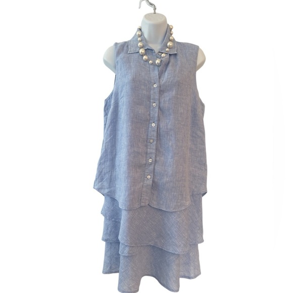 FINLEY Linen Sleeveless Tiered coastal summer dress Dress size Small boho chic - Picture 3 of 8